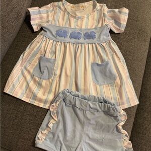Striped Top and Shorts Set - Embroidered Crabs - Abby & Evie - Size 3T